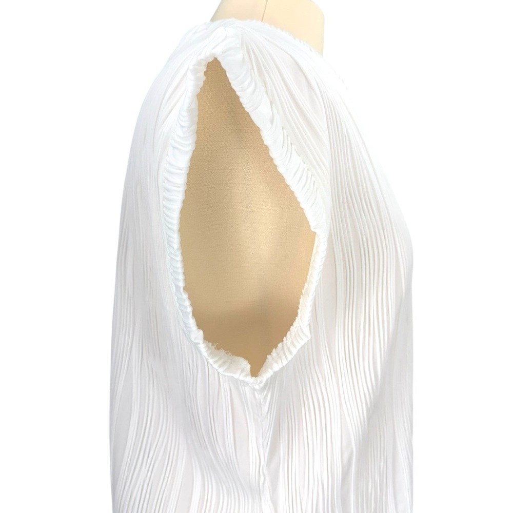 Moshu Amazon White Textured Semi Sheer Cap Sleeve Dressy Blouse - Picture 5 of 15